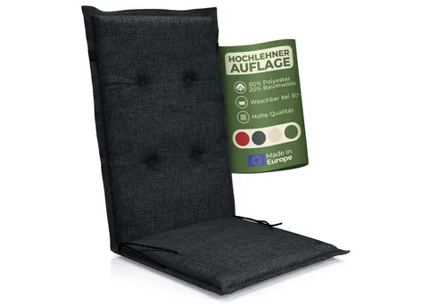 Petsation Hochlehnerauflage Florence – Komfortable Gartenstuhlauflage mit Schaumstoffpolster - Hochlehnerauflage für Gartenstühle, atmungsaktiv und bequem. Ideal für entspannte Stunden im Freien. Farbe: Schwarz, Material: Polyester. Perfekt für den Garten.