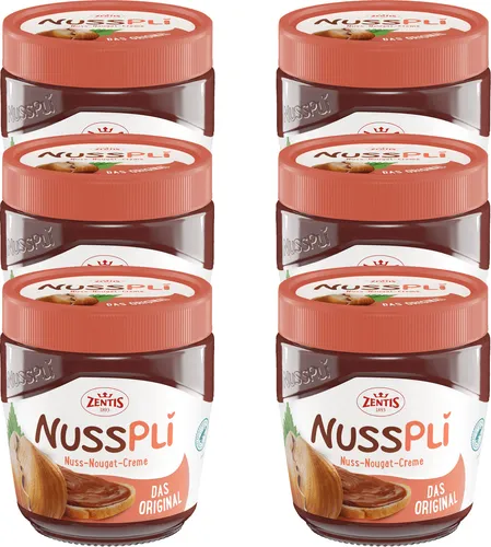 Nusspli Nuss Nougat Creme 6x400g - Das Original im Glas - Brotaufstriche: 2400g köstliche Nuss Nougat Creme, perfekt für ein schokoladiges Frühstück oder zum Verfeinern von Desserts.