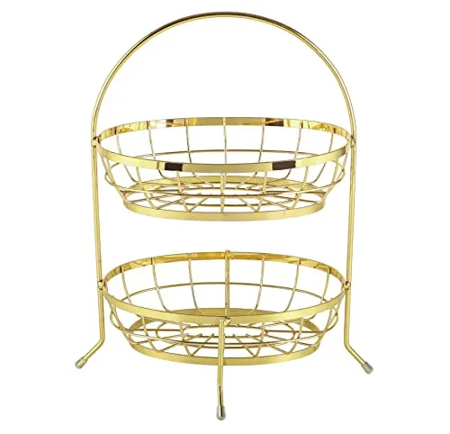 ECHTWERK 2-stöckige Obst-Etagere - Gold-Edition - Dekorativer Obstkorb aus Eisen mit robustem Design, ideal zur stilvollen Aufbewahrung von Obst und Gemüse. Perfekte Luftzirkulation hält Lebensmittel länger frisch.