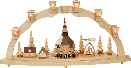 Richard Glaesser Schwibbogen Seiffner Kirche mit Pyramide in beige von Richard Glaesser