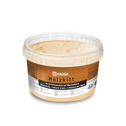 HAUSA Holzkitt 250 g Eiche Hell Holzspachtelmasse, Kitt für Holz, Holzspachtel/Füllmasse zum Reparieren von Holzschäden gebrauchsfertig ausgezeichnete Füllkraft schnelltrocknend rissbeständig