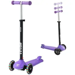 VEVOR Scooter (3 Räder) ab 3 Jahren, Cityroller Kinderroller mit leuchtenden Rädern & höhenverstellbarem Lenker & rutschfestem Deck & leichtem Aluminiumrahmen, Tretroller bis zu 75 kg, Lila