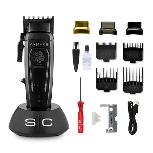 Stylecraft Saber Clipper 2.0 Black - Elektrischer Haarschneider mit leistungsstarkem Digital Motor, 2,5 Stunden kabelloser Betriebszeit und robustem Vollmetallgehäuse für höchste Langlebigkeit und Präzision.