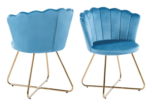 Polsterstuhl SALESFEVER, blau/gold - Muschel-Design - Stühle im eleganten Muschel-Design, gepolstert für höchsten Sitzkomfort, 2er Set, ideal für stilvolle Wohnräume.