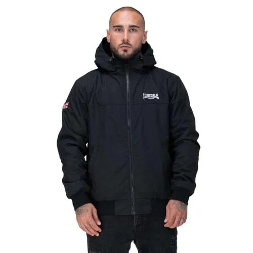 Lonsdale London Übergangsjacke Herren DUNSTER - Sportliche Funktionsjacke in Schwarz XL - Funktionsjacke DUNSTER für Herren aus 65% Polyester und 35% Baumwolle, mit verstellbarer Kapuze und weichem Polar-Fleece für optimalen Tragekomfort und Wärme an kühlen Tagen.
