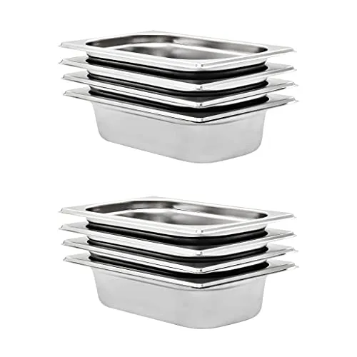 vidaXL Gastronormbehälter 8 Stk. GN 1/4 65 mm Edelstahl - Speisenwärmer: 8 stapelbare Gastronorm-Behälter aus robustem, kratzfestem Edelstahl, ideal für Bain-Marie und Chafing-Dishes – perfekt für professionelle Küchen und platzsparend zu verstauen.