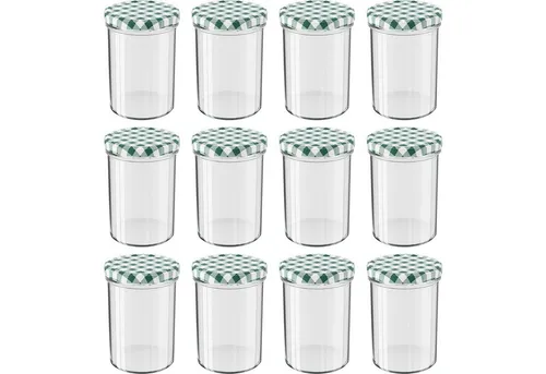 Wellgro Vorratsglas Einmachgläser Schraubdeckel grün kariert - 435 ml, (12-tlg)