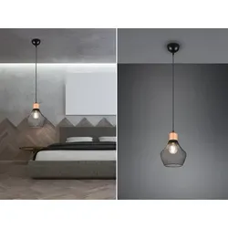 LED Pendelleuchte Modern in Schwarz mit Holz-Design - Deckenleuchte für Esstisch oder Küche, dimmbar in 3 Helligkeitsstufen, modernes Design aus Metall und Holz für ein gemütliches Ambiente.