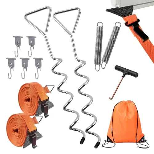 H Hawsam Sturmband Markise Set,Sturmsicherung für Vorzelt, Sturmbänder für Markisen mit Sturmbänder Erdanker Abspanngurte 2 Verbindungsmethoden,Markisenzubehör für Camping Wohnmobil(Silber)