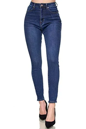 Elara Super High Waist Damen Hose Chunkyrayan EL12D1 Dunkelblau 46 (3XL) - Damen-Jeanshose mit hohem Bund und Push-Up-Effekt für eine figurbetonte Silhouette, vielseitig kombinierbar für jeden Anlass.