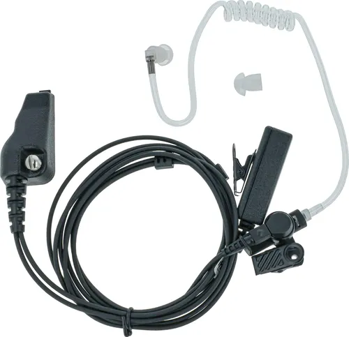 vhbw Headset kompatibel mit Kenwood TK-3180, TK-3148, TK-3140E, TK-3180E Funkgerät mit PTT Mikrofon - transparent, schwarz, Akustikschlauch