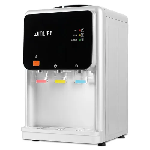 WINLIFE® Elektrischer Wasserspender Mini Silber - Heißwasserspender mit Kindersicherung, ideal für Büro und Zuhause. Genießen Sie heißes oder kaltes Wasser jederzeit – kompakt, energieeffizient und vielseitig einsetzbar.
