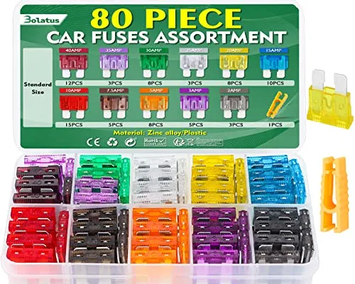 Stück Standard Auto Sicherungen, Bolatus Kfz Autosicherungen Set Gemischt 2A 3A 5A 7.5A 10A 15A 20A 25A 30A 35A 40A Flachsicherungen mit Sicherungszieher für PKW LKW Wohnmobil, grün 80