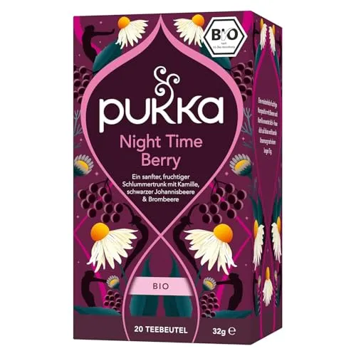 Pukka Bio Night Time Berry Abendtee koffeinfrei, 20 Beutel | Für die Nacht, Zart-süße, blumige Abendnoten, Von Natur aus koffeinfrei, aus biologischem Anbau