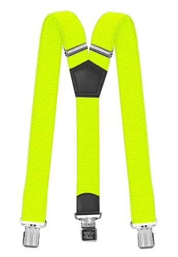 Fabio Farini - Herren Hosenträger 4 cm Breite, elastisch & verstellbar mit 3 extra starken Metallclips in Y-Form - Neongelb