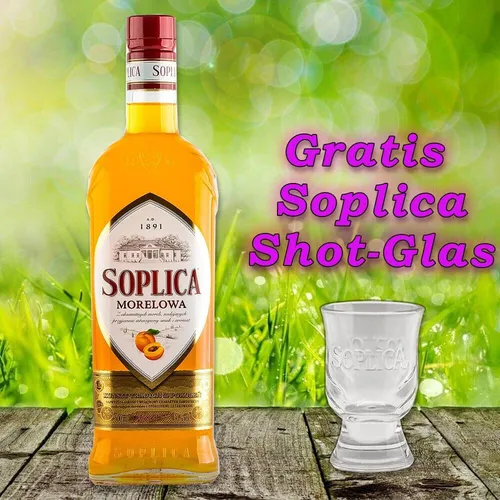 Soplica Glas & Soplica Aprikose Likör Morelowa 28%vol. 500ml 1 Glas EUR 19,98/L