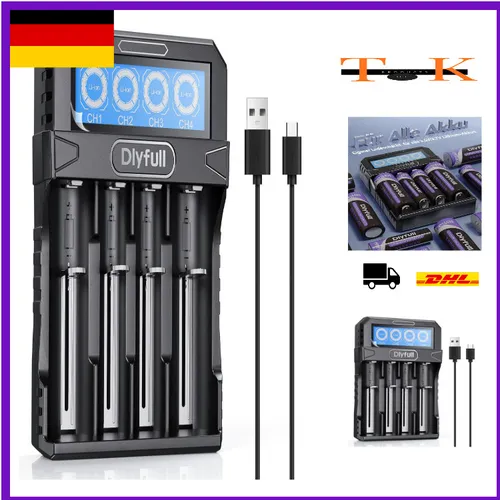 Produktbild Dlyfull 18650 Ladegerät 4 Fach LCD Display USB-C