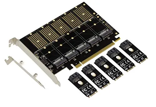 KALEA-INFORMATIQUE PCIe 3.1 x16-Controller-Karte für 5 M2-SSDs (M.2 NGFF B Key oder B+M Key SATA) oder SATA-Festplatten. High Low Profile mit Chipsatz JMB585.