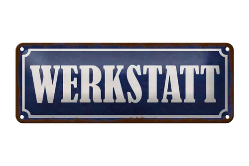 Femer GmbH Metallschild Hinweis 27x10cm Werkstatt dunkelblaues Schild, (1 St), gewölbte Oberfläche, abgerundete Ecken, umgeschlagene Kanten