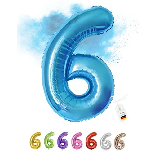 LITTLE BIRTHDAY | Zahlen Luftballon | Folienballon | Helium Gas Balloon Ballon | 101 cm | 0 1 2 3 4 5 6 7 8 9 in vielen Farben | Geburtstag | Kindergeburtstag | Deko | blau 6