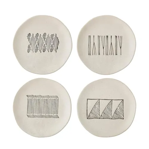 Bloomingville Teller Eliana 4er Set - Speiseteller, 4er Set mit 19 cm Durchmesser, aus der eleganten Eliana-Serie, aus spülmaschinen- und mikrowellengeeigneter Keramik.