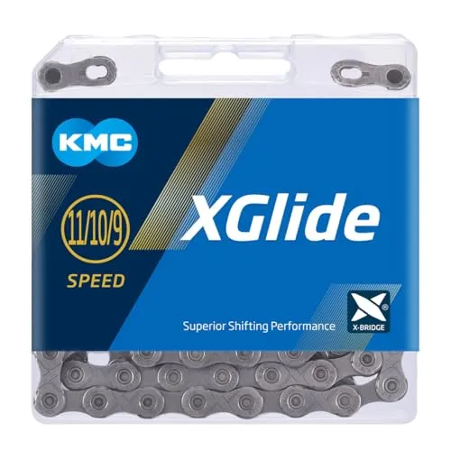 KMC Kette xGlide für 9, 10 und 11 Gänge - Hochwertige Kette für präzise Gangschaltung, kompatibel mit KMC und Shimano, inklusive fehlendem Link, 126 Glieder für optimale Leistung.