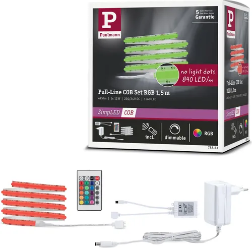 Paulmann 78863 SimpLED LED Strip 1,5m RGB dimmbar - LED Streifen mit Farbwechsel und ohne sichtbare Lichtpunkte, ideal für stimmungsvolle Beleuchtung. Einfaches Stecksystem für mühelose Montage.