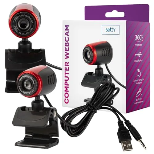 Setty Webcam mit Mikrofon für Spiel, Live-Streaming, Videoanruf, Konferenz, Fernarbeit, 360 Grad Kamera Kompatibel mit Skype, FaceTime, Zoom, Teams, YouTube, USB-Anschluss PC, MacBook Laptop Monitor