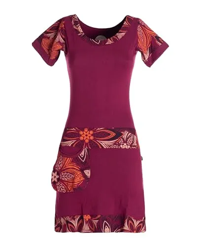 Vishes Damen Kurzarm Kleid in Dunkelrot I Größe M (34) I Handgefertigt aus 100% Baumwolle I Stylisches Sommerkleid für Freizeit & Alltag I Nachhaltige Alternative Bekleidung