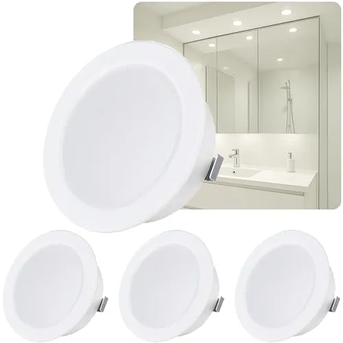 Sweet Led 4x LED Einbauspot 12V IP44 – Flach & rund – 3,5W (6500K kaltweiß) – Mini Einbaustrahler für Möbel, Bad & Feuchträume – Weiß