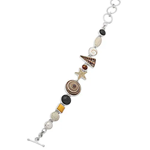DUR Schmuck Damen Armband STRANDRAUSCH 2.0 Silber 925 - Armband für Damen aus 925er Silber, verziert mit Perle, Muschel und Schätzen des Meeres, ideal für Strandliebhaber und Sommererinnerungen.