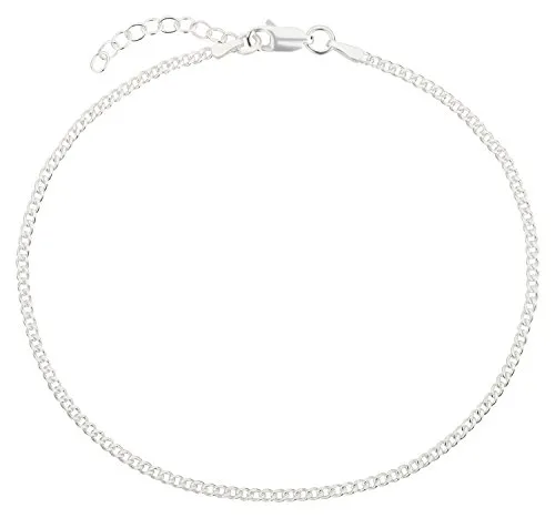 7K Fußkettchen, Fußkette, Panzerkette, Schmuck, Modeschmuck aus 925 Silber als Fußschmuck Geschenke für Frauen, Mädchen und Männer, 22-25cm, 2mm, Modell 35