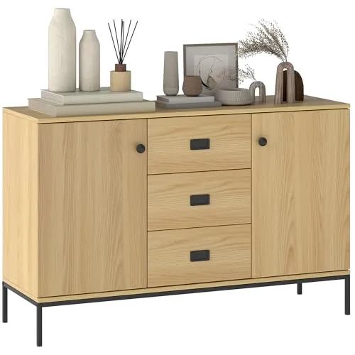 HOMCOM Küchenbuffet Aufbewahrungsmöbel - Buffet mit modernem Design, 2 Schränken und 3 Schubladen. Bietet großen Stauraum und verstellbare Regale für optimale Anpassung. Ideal für Wohnzimmer, Esszimmer oder Eingangsbereich.
