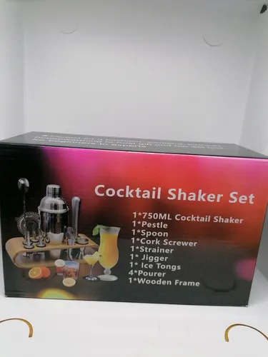 Cocktail Set, Edelstahl Cocktail Shaker Bar Set, 12 Stück, Set mit Holzständer