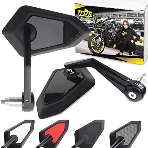 Area1 Motorrad Spiegel Lenkerendenspiegel CNC kompatibel mit CB 125 R, Neo Sports Cafe/CB 125 F (V60 Schwarz-Glänzend)