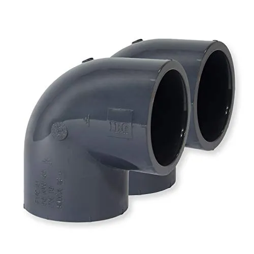 PVC Fitting Winkel 90°, Ø 50mm mit Klebemuffen, PVC-U Muffe Rohrverbinder Klebefitting 90 Grad zum verkleben, Qualität aus Europa, Menge: 2 Stück