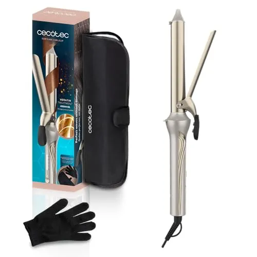 Cecotec SurfCare CurlClip Lockenstab, 25 mm, Keramikbeschichtung, Keratin und Arganöl, schnelles Aufheizen, 5 Temperaturen, Handschuh und hitzebeständige Tasche, drehbares Kabel