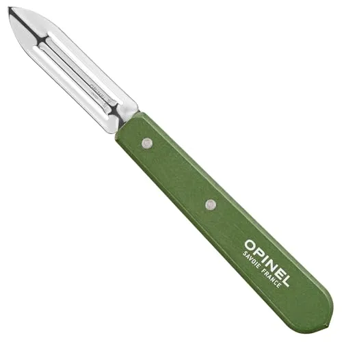 Opinel Schäler N°115 Kaki – Edelstahlklinge 6 cm, ergonomischer Hainbuchenholzgriff, Khaki-Farben, spitze Klingen-Ecke, langlebiges Kochwerkzeug aus Frankreich, Dunkelgrün