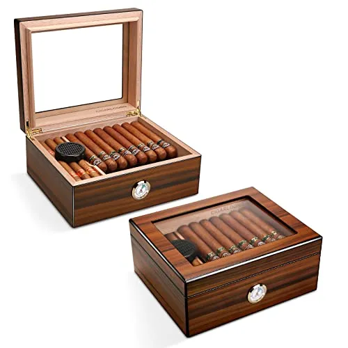 CIGARLOONG Zigarren Humidor aus Zedernholz mit Hygrometer und Luftbefeuchter für bis zu 30-50 Zigarren(L)
