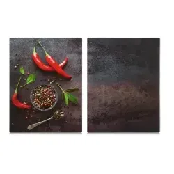 Zeller Chili Herdabdeck- / Schneideplatten-Set, 2-teilig 26317 - Küchengeräte-Zubehör, vielseitig einsetzbar als Herdabdeckung und Schneideplatte aus hitzebeständigem ESG-Sicherheitsglas mit rutschfesten Silikonfüßen für sicheren Halt.
