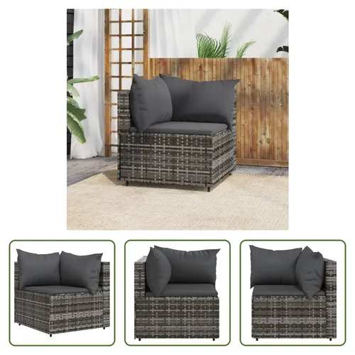 The Living Store Garten-Ecksofa Grau mit Kissen aus Poly Rattan