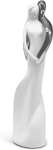 Harmonisches Paar aus Keramik, Dekoration Weiß & Silber, Deko Figur Liebe, Deco