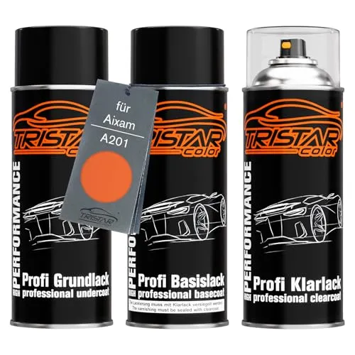 TRISTARcolor Autolack Spraydosen Set für Aixam A201 Orange Nacre Grundlack Basislack Klarlack Sprühdose 400ml