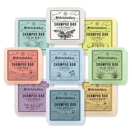 Störtebekker® Premium Festes Shampoo Probierset (9 Düfte) - Handgefertigtes, veganes Shampoo für Herren & Damen mit 9 einzigartigen Duftvarianten. Ideal für Reisen dank kompakter Größe. Sorgt für sanfte Reinigung und macht das Haar leicht kämmbar.