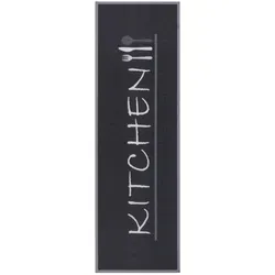 Hanse Home Küchenläufer Cook & Clean, Schwarz, Weiß, Kunststoff, Schriftzug, rechteckig, 50x150 cm, Oeko-Tex® Standard 100, für Fußbodenheizung geeignet, rutschfest, pflegeleicht, strapazierfähig, platzsparend, leicht zusammenrollbar, rutschfeste Unterfläche, Teppiche & Böden, Teppiche, Küchenläufer