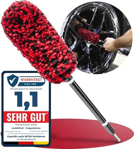 LAAKFELD Felgenbürste für Akkuschrauber - Schnelle & mühelose Reinigung für Autos - Reinigungsbürsten: Patentierter Bürstenaufsatz für effiziente Reinigung, entfernt Bremsstaub mühelos und schont die Felgen.