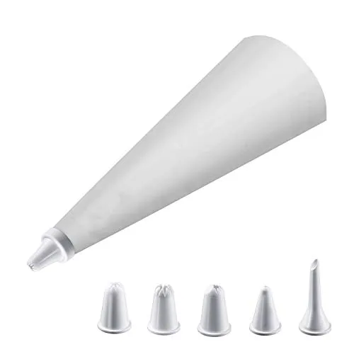 Westmark Spritzbeutel-Set/Dressiersack, Adapter und 5 Tüllen, 7-tlg., Länge: 28 cm, Beschichtetes Leinen/Kunststoff, Weiß, 30862260, Cremeweiß, 31 x 10.5 x 10.5 cm