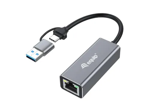 Equip Adapter USB-C zu RJ45 10/100/1000/2500 Mbps + USB-A - Sonstige, vielseitiger Adapter für schnelle Netzwerkverbindungen und zusätzliche USB-A Anschlussmöglichkeiten.
