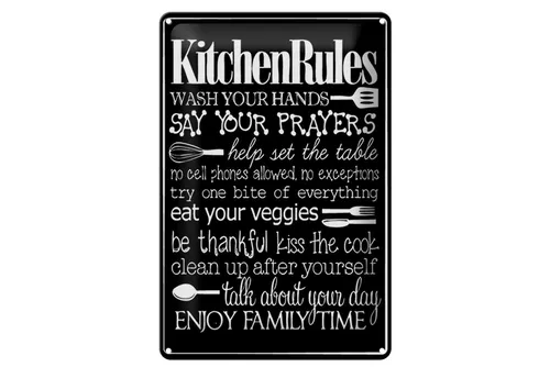 Femer GmbH Metallschild Spruch 20x30cm Kitchen Rules wash your hands, (1 St), gewölbte Oberfläche, abgerundete Ecken, umgeschlagene Kanten