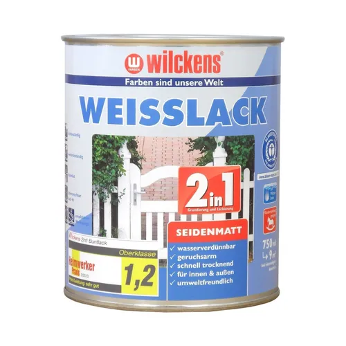2in1 Weißlack Wilckens Grundierung glänzend seidenmatt 0,75 L - Lacke, ideal für perfekte Haftung und ein gleichmäßiges Finish auf Holz und Metall.